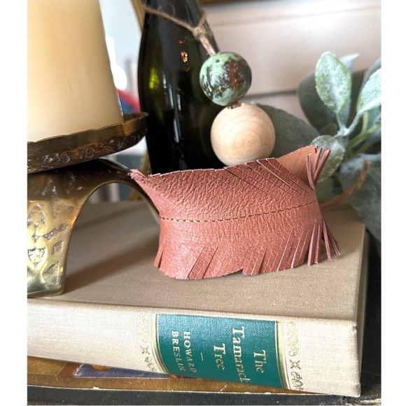 Brown Leather Feather Accent Cuff - Picture 1 of 2